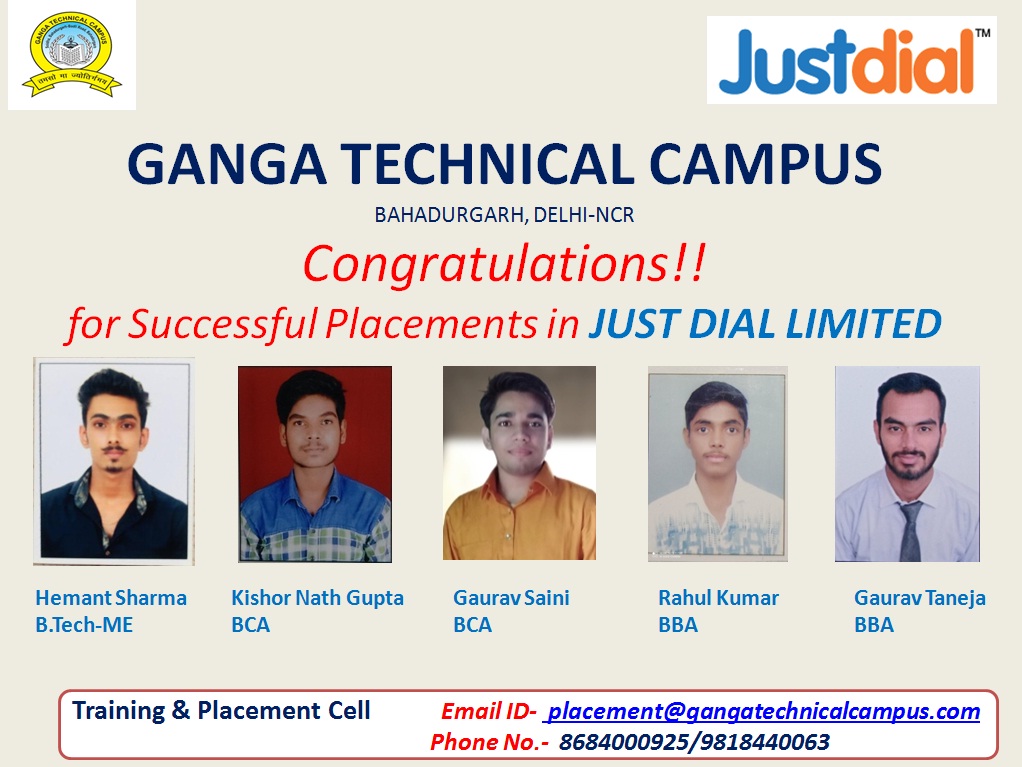 selected students in just dial banner